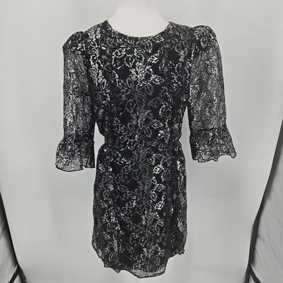VAMPIRE'S WIFE X H&M "Mystique" Lace Mini Dress Black Silver Size Large NWT - Picture 1 of 9